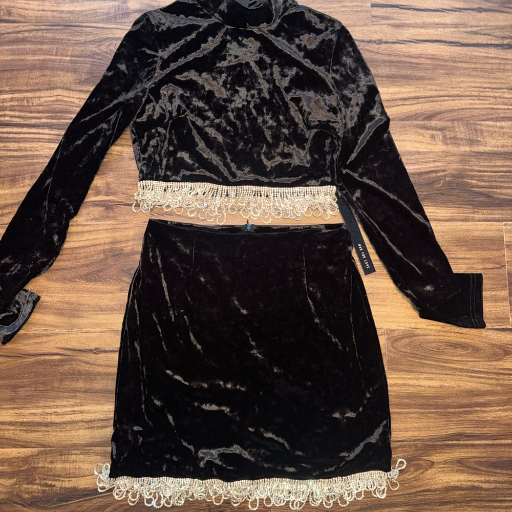 Rhinestone Velvet Fringe Set